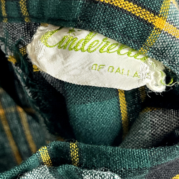 Vintage Tartan Ruffle Pinafore Dress Womens XS Maxi Plaid Scottish Academia Twee - Picture 16 of 16